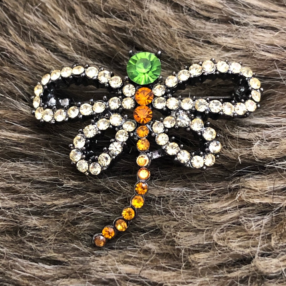 Vintage colorful rhinestone dragonfly brooch